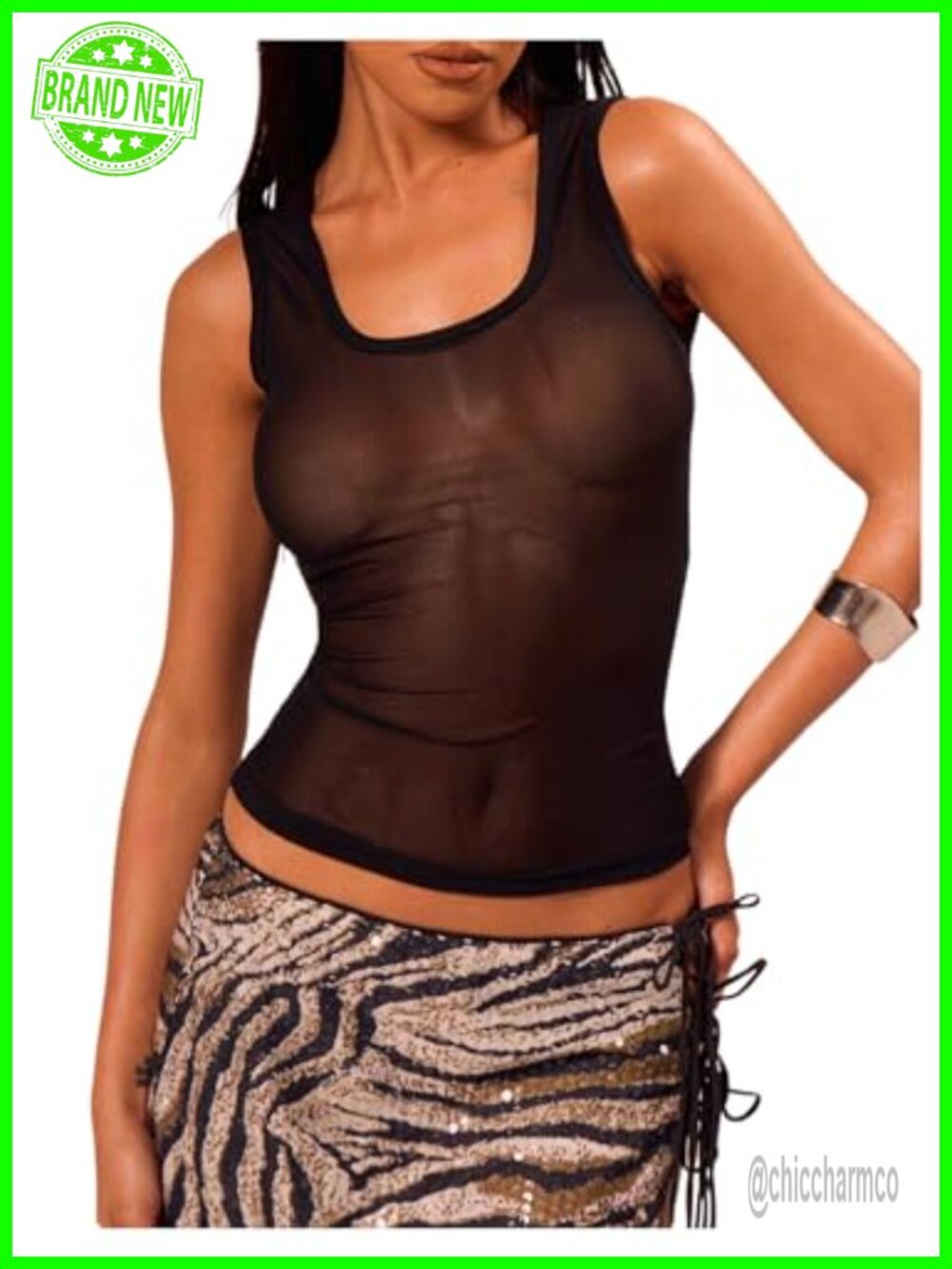 Women's Sheer Mesh Tank Top Scoop Neck Sleeveless Y2K Slim Fit Summer Party